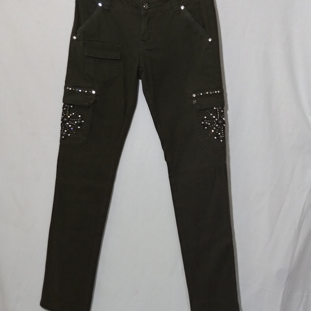 26 Miss Me Cargo Cross Pockets Green Pants Studs